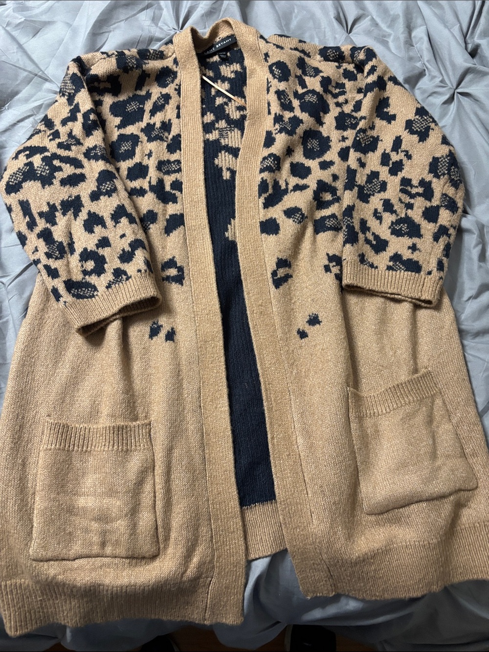 Beige leopard Pattern Open-Front Women's Cardigan Sweater